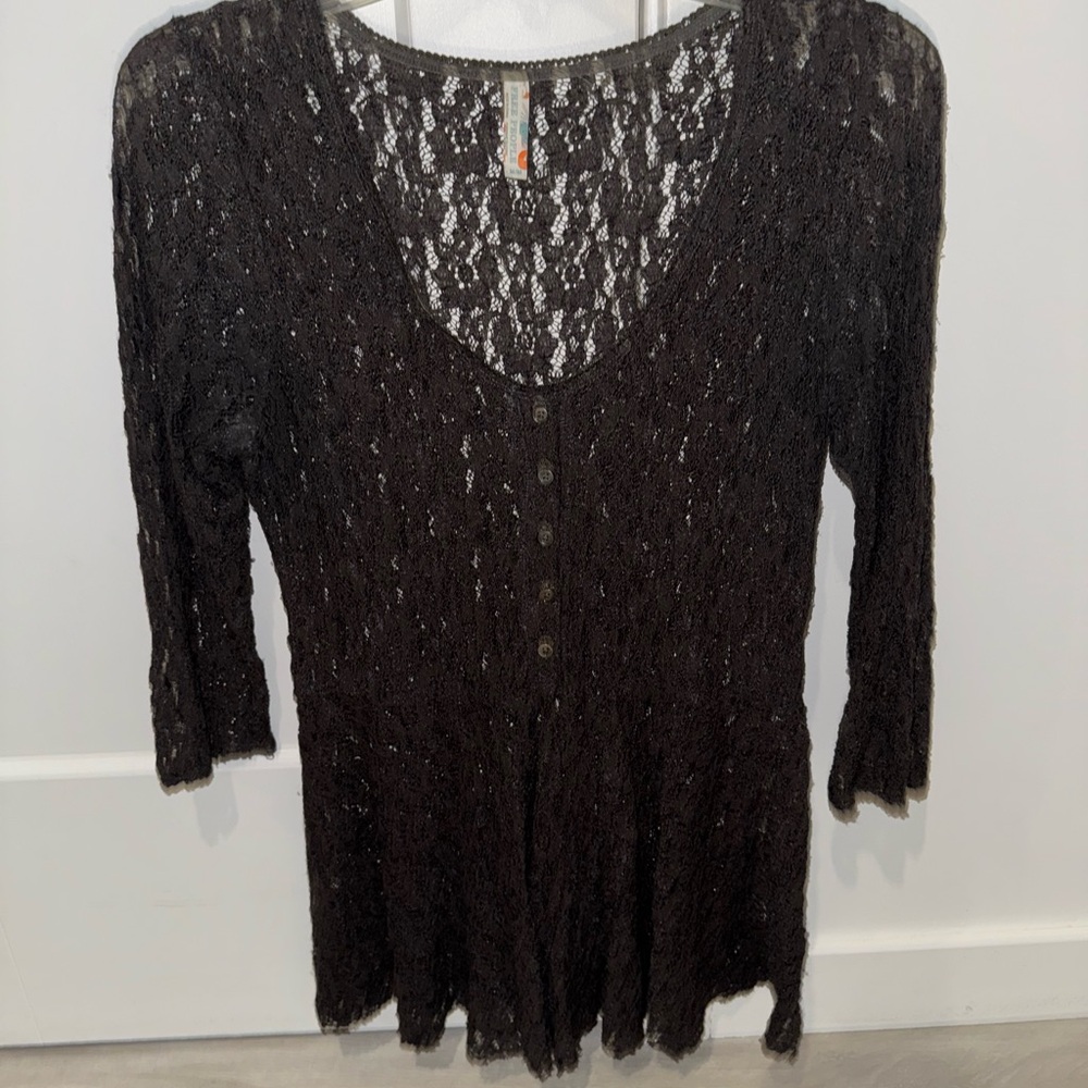 Black Lace Button-Down Top